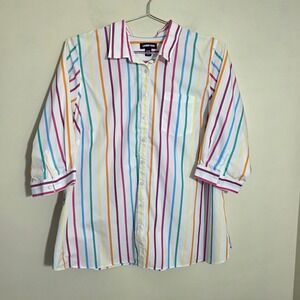 Lands' End colorful Rainbow Stripe No Iron Supima 3/4 sleeve shirt Womans sz 24W